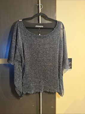 Black and Silver Sparkle Boatneck Draped Blouse